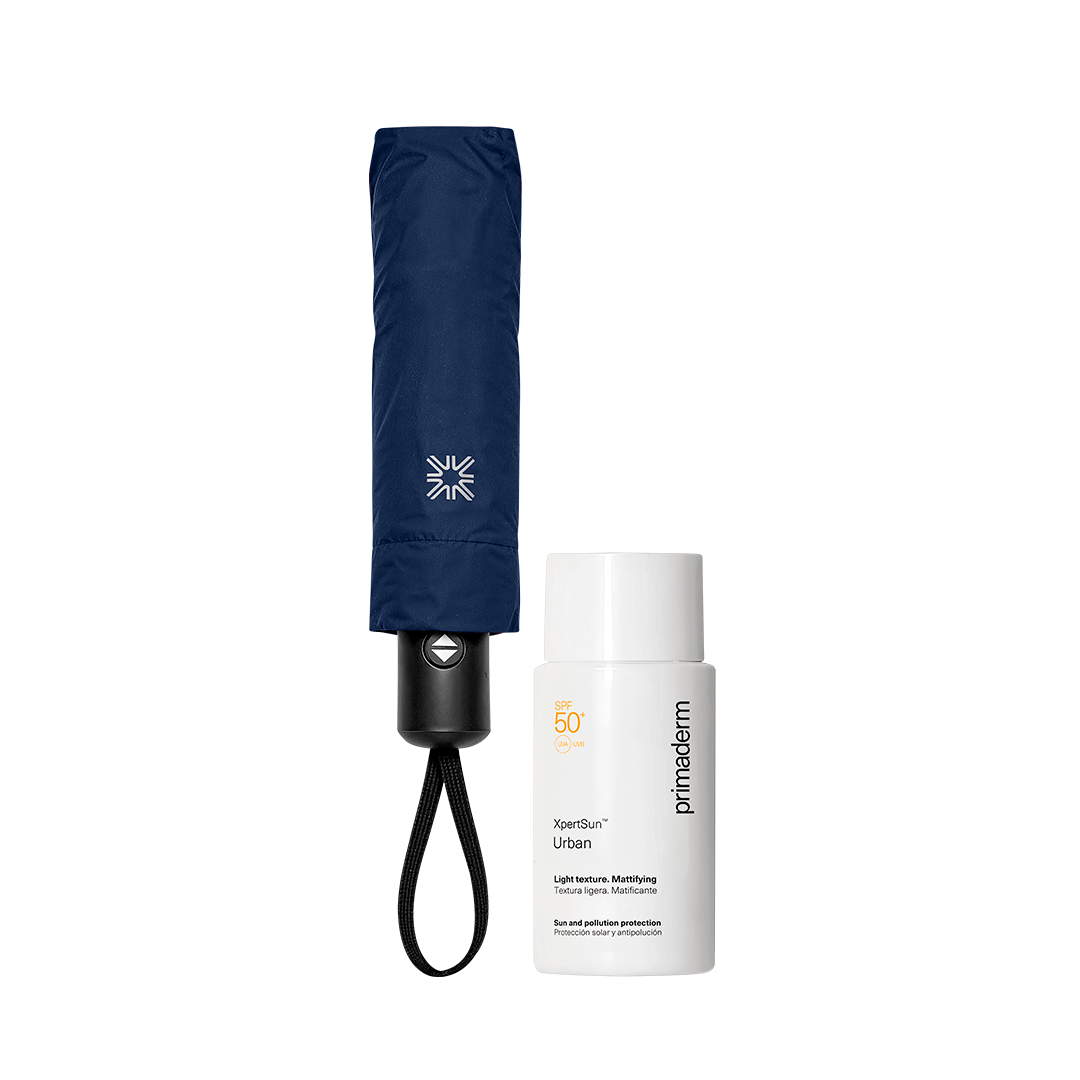 Pack Protección UV 360° – Singuladerm XPERT SUN + Sombrilla UV Line Azul